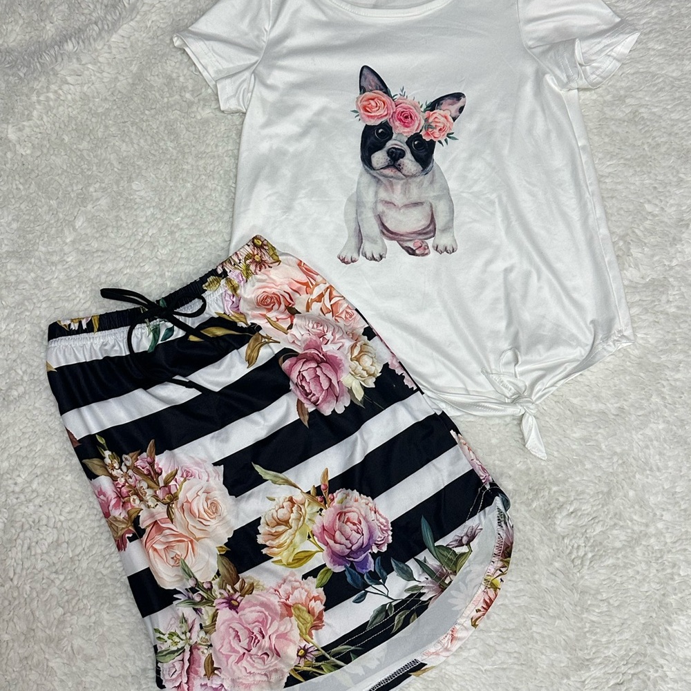 Black and White Striped Floral Matching Set